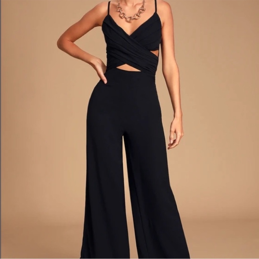 Lulu’s So Ladylike Cross Front Cut Out Wide Leg Jumpsuit